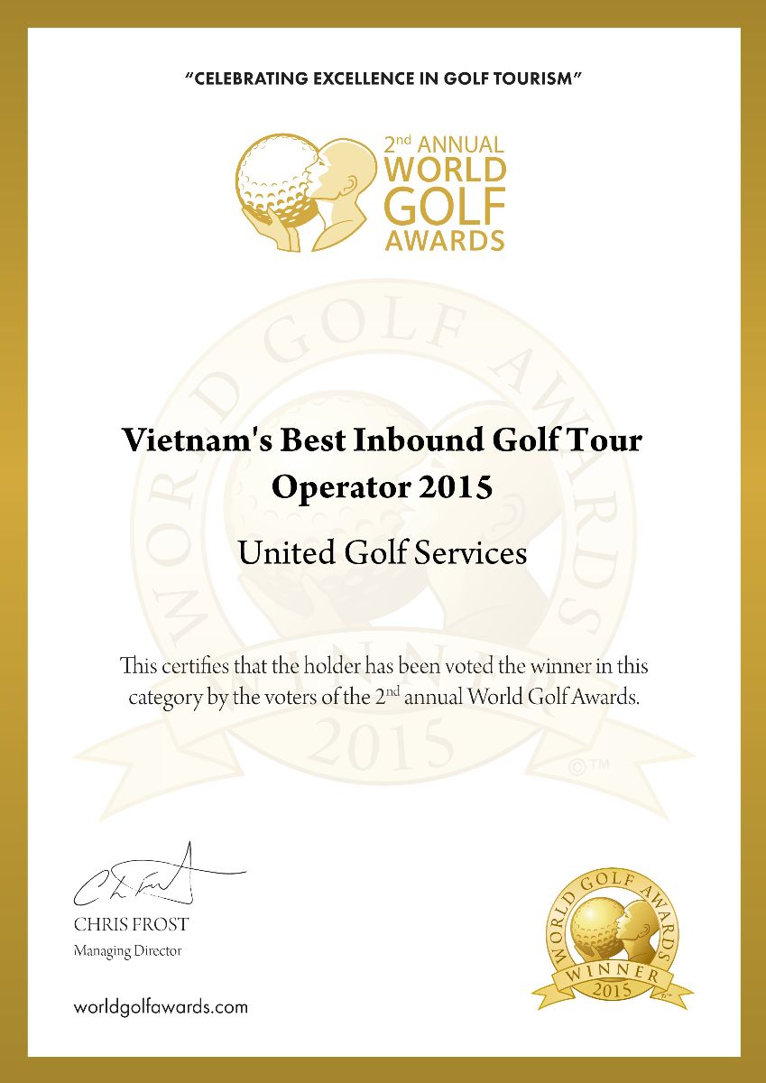 UniGolf Vietnam's Best Inbound Golf Tour Operator 2015 Award